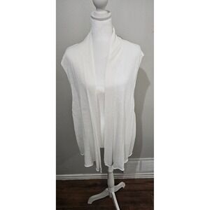 Eileen Fisher Women 3X White Open Front  Knit Sweater Vest Minimalist 100% Linen